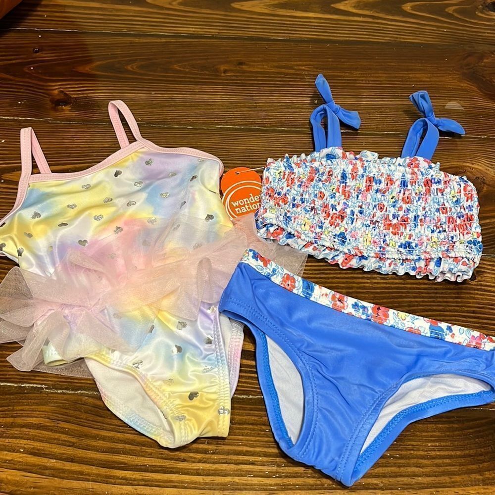 NWT 2 Wonder Nation Infant Girls Bathing Suits Size 12 months